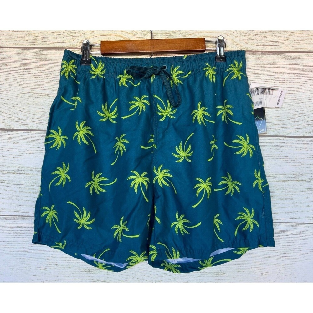 Burnside Trunk Swim Shorts Mens Size Large Turquoise Palm Tree Trunk Shorts‎ New